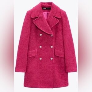Zara Pink Double-Breasted Jacket Coat with Rhinestones